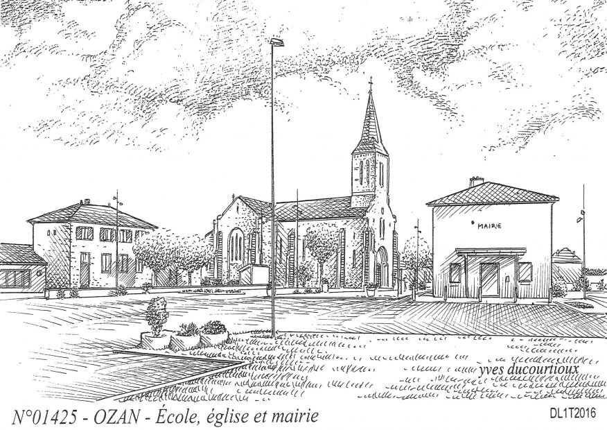 Cartes postales OZAN - cole, glise et mairie
