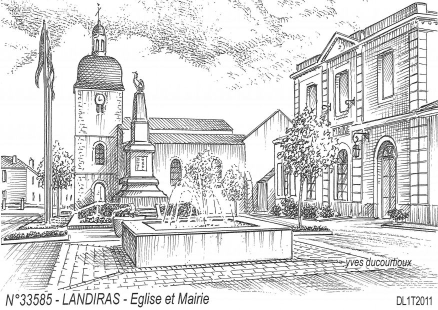 Cartes postales LANDIRAS - glise et mairie