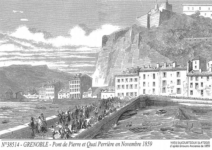 Souvenirs GRENOBLE - pont et quai perrire nov 1859