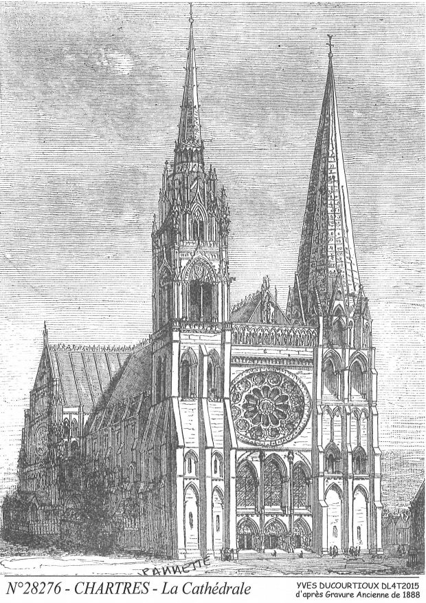 N 28276 - CHARTRES - la cathédrale (d'aprs gravure ancienne)