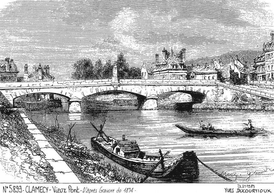 N 58039 - CLAMECY - vieux pont (d'aprs gravure ancienne)