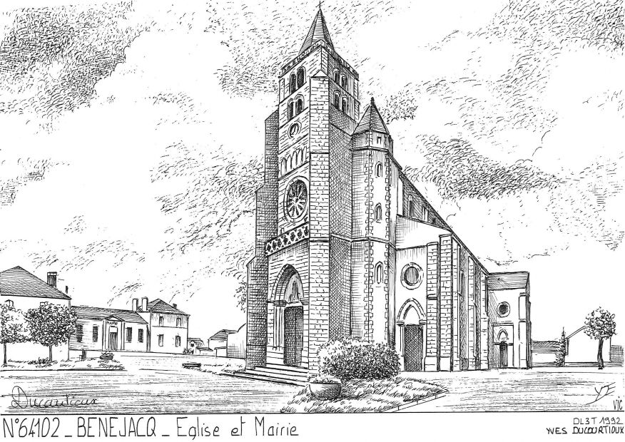 N 64102 - BENEJACQ - église et mairie