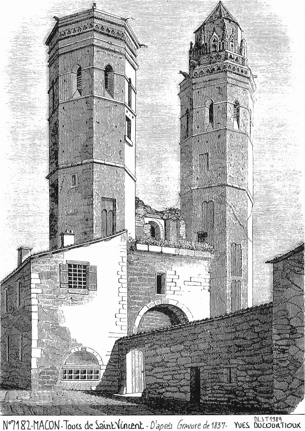 N 71082 - MACON - tours de st vincent (d'aprs gravure ancienne)