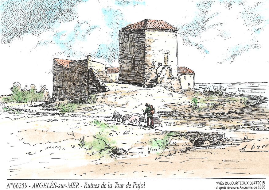 N 66259 - ARGELES SUR MER - ruines de la tour de pujol (d'aprs gravure ancienne)