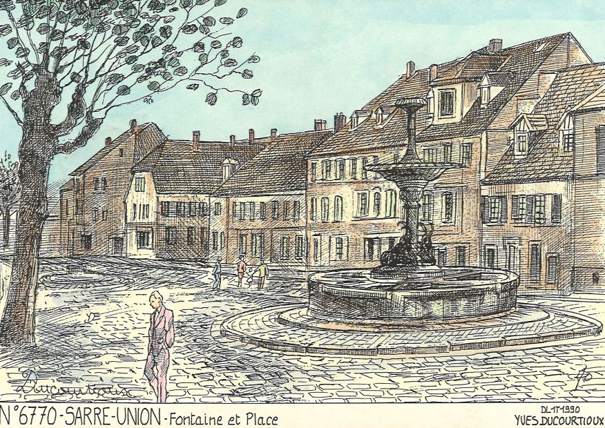 N 67070 - SARRE UNION - fontaine et place